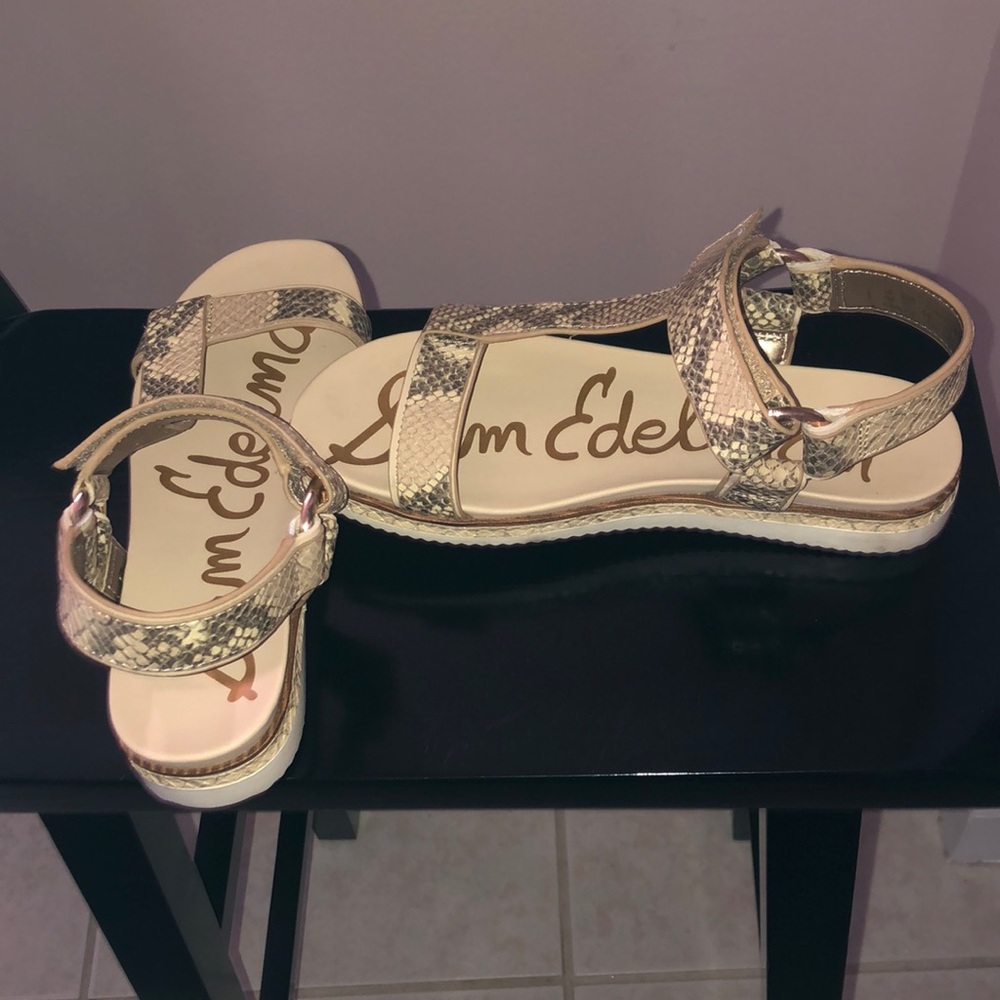 Sam Edelman snake skin sandals with velcro, size 7